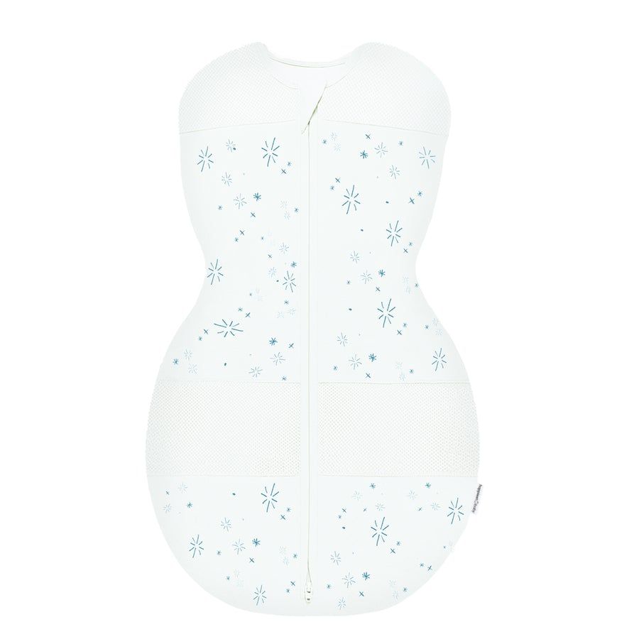 White swaddle wrap with delicate snowflake pattern for newborn comfort.