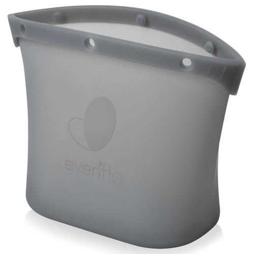 Grey silicone baby bottle drying rack with curved design and ventilation holes.