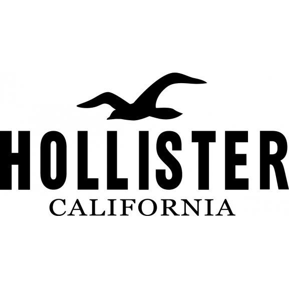 Hollister California logo design in black text with seagull silhouette icon.