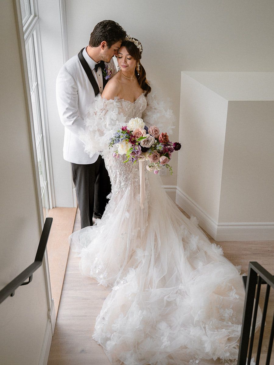 Timeless bride and groom wedding portrait, capturing elegant Riga wedding style