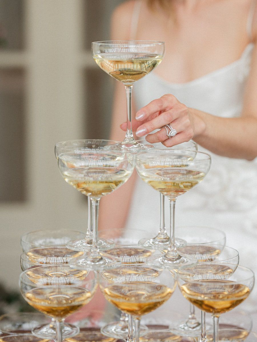 Elegant champagne tower at Riga wedding reception