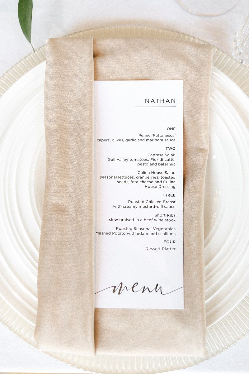 Elegant wedding dinner menu, showcasing Riga wedding reception culinary details