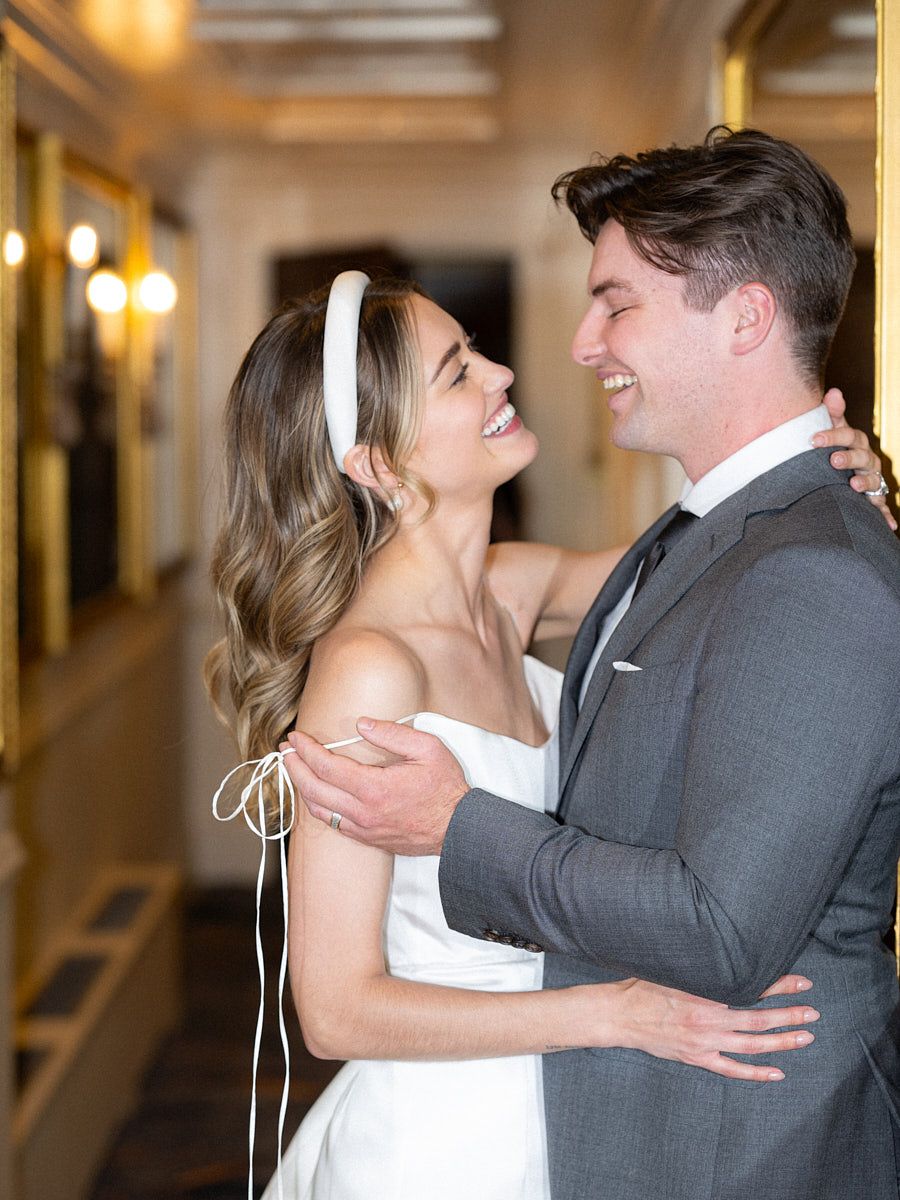 Elegant smiling couple portrait, Riga wedding