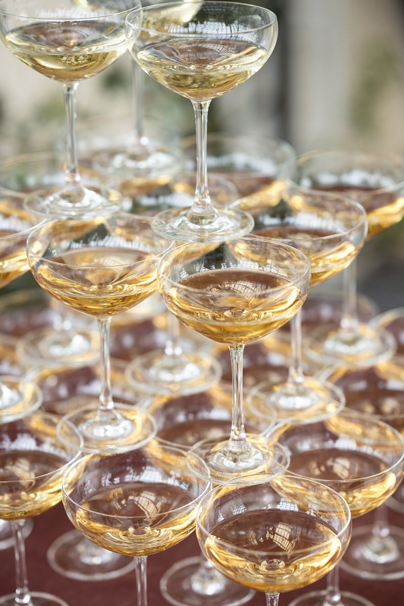 Elegant champagne tower at Riga wedding reception