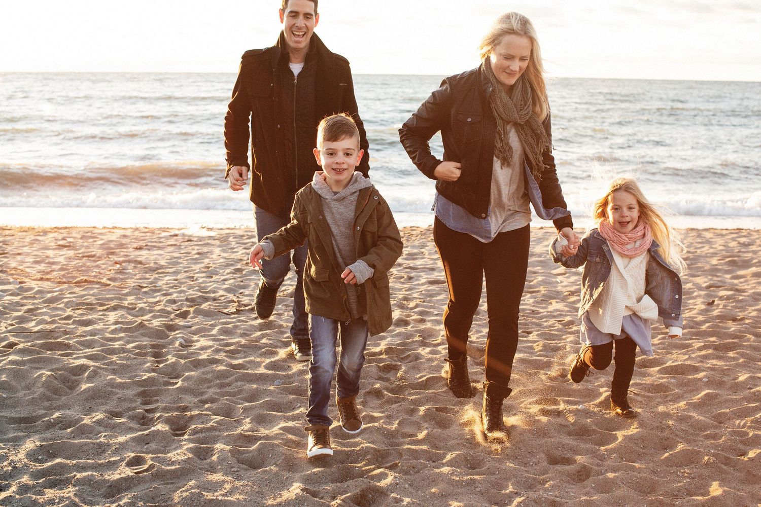 Family photo on beach.