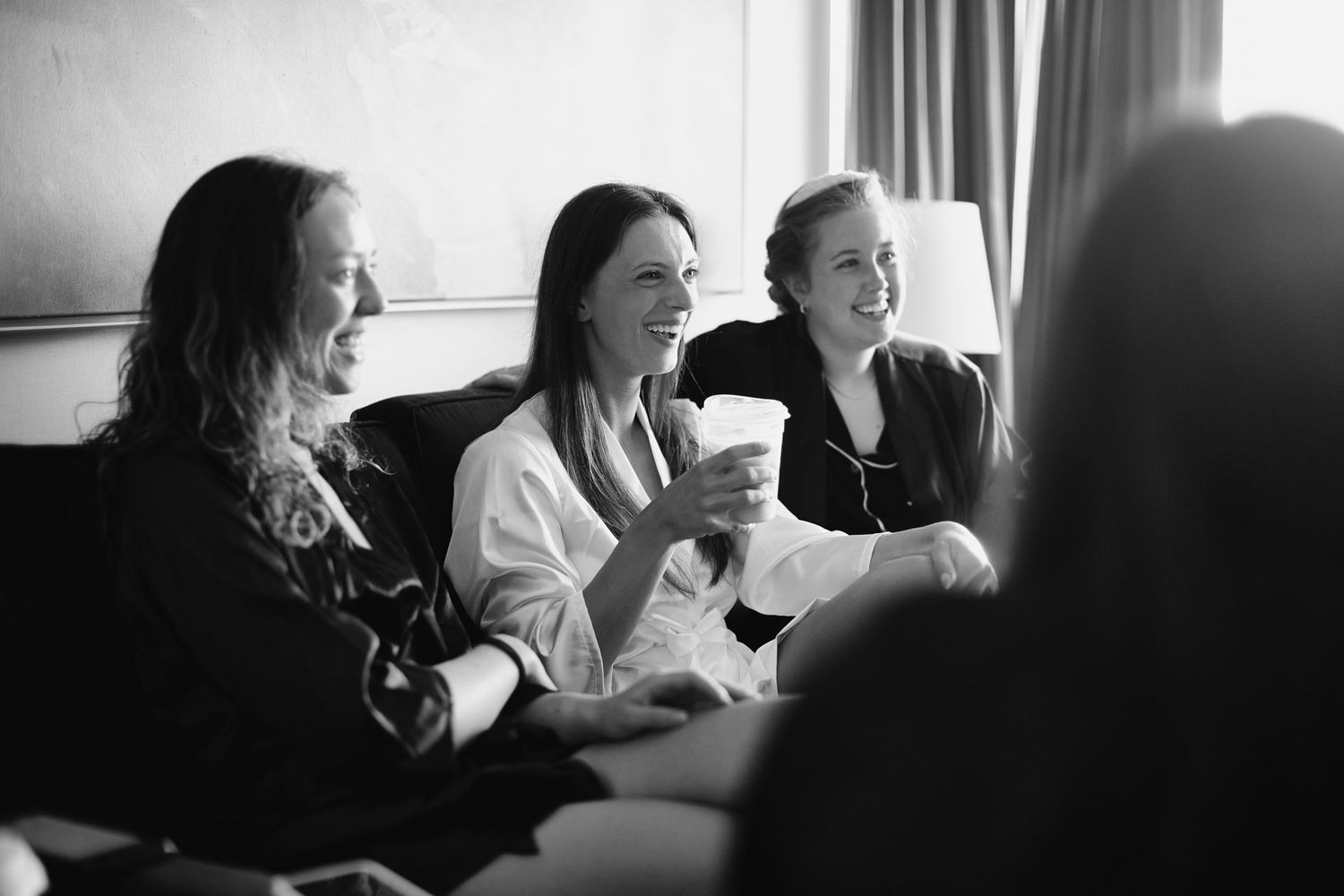 Bride and bridesmaids before getting ready.