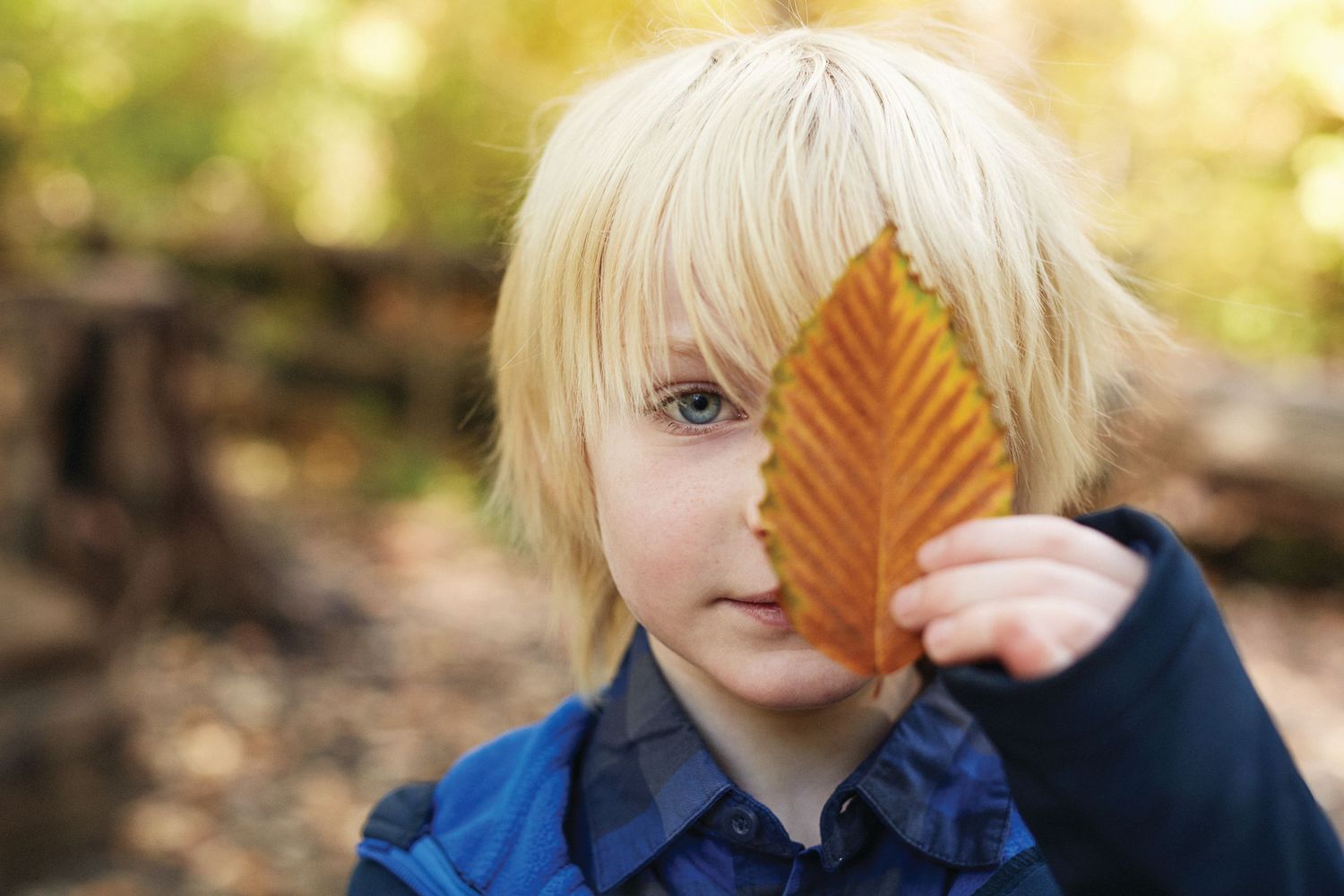 Photo of child with leaf.