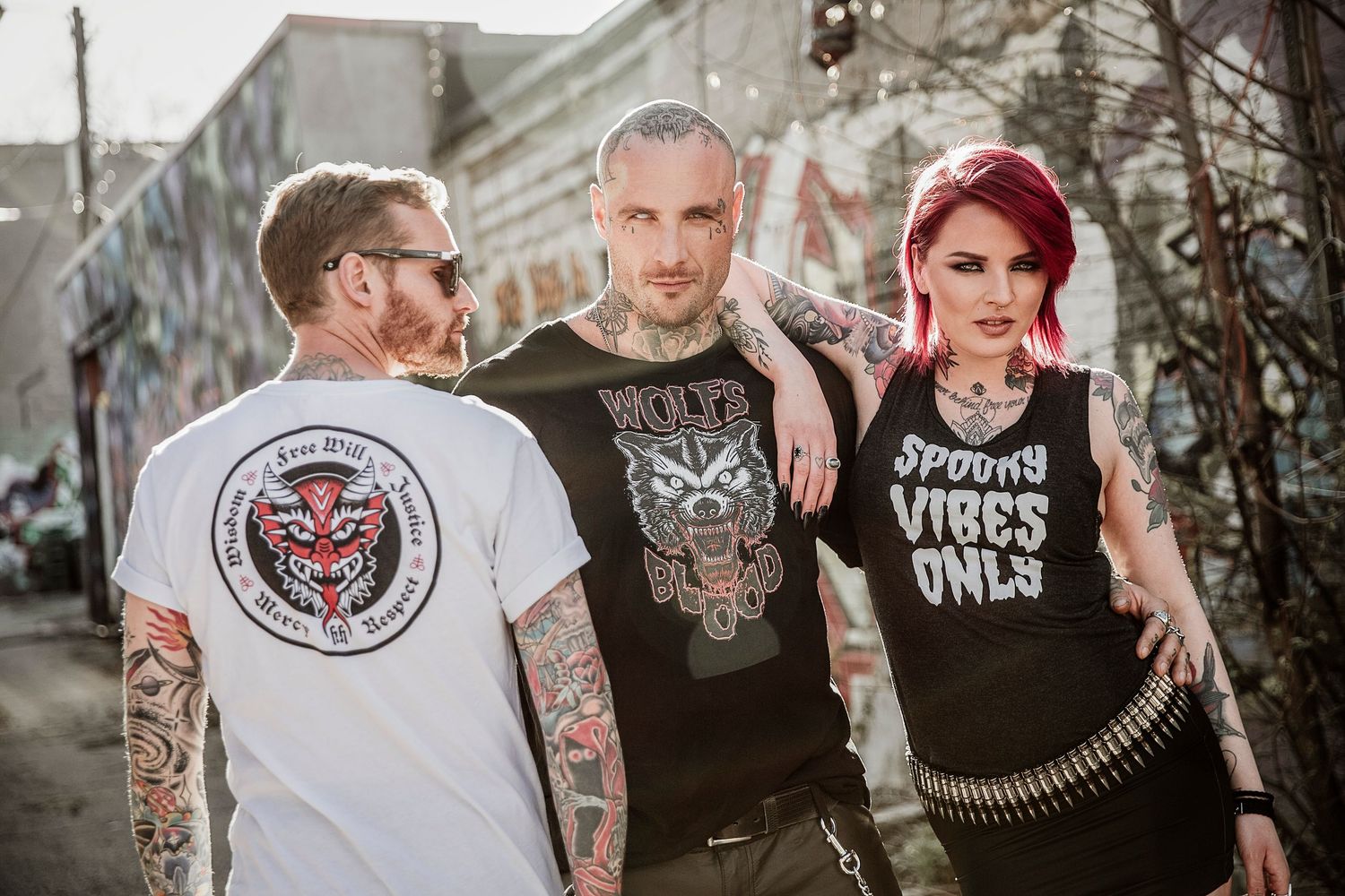 Branding and social media imagery for a clothing company called Heathen and Heretic.