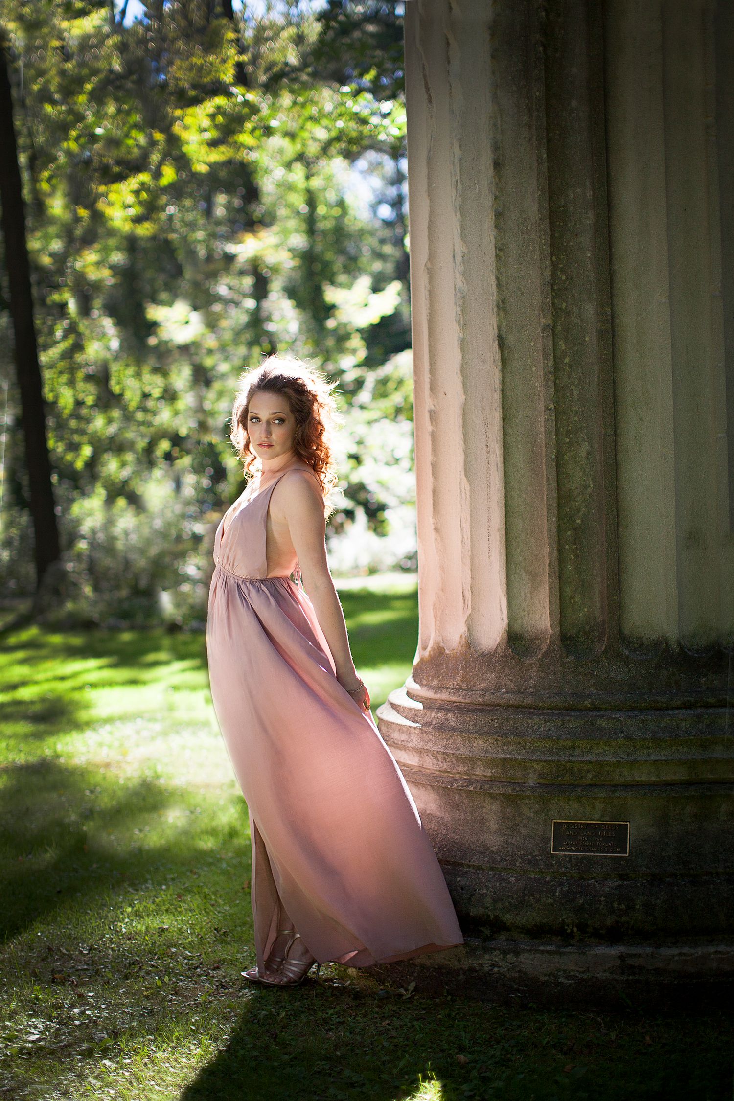 Model in pink dress at Guildwood Park, Toronto.