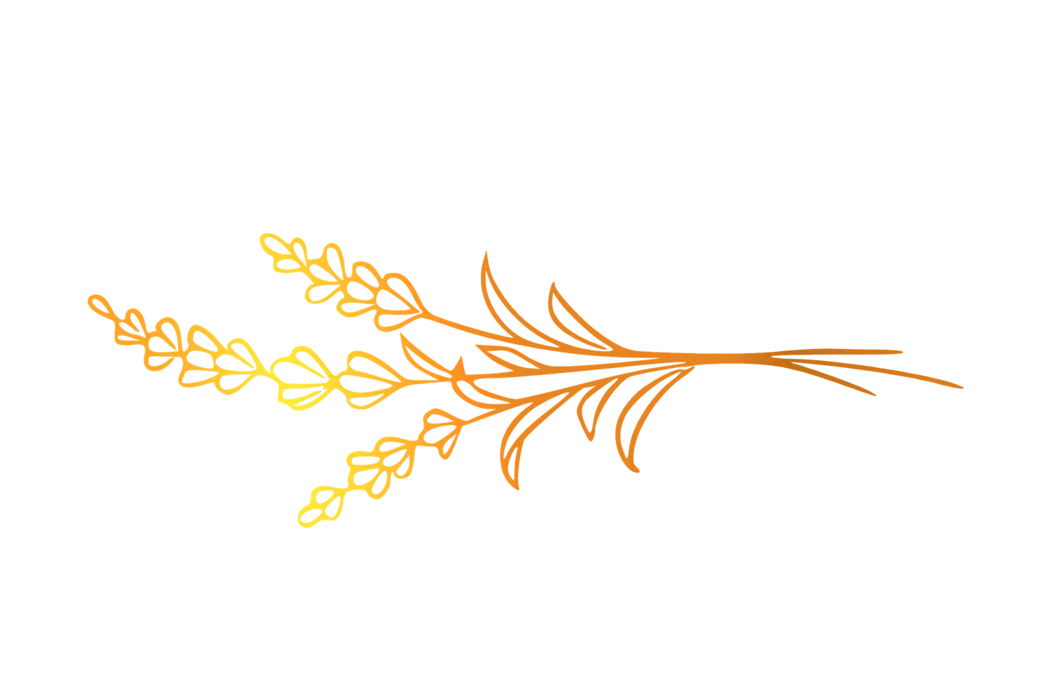 Simple yellow and orange floral branch design with delicate leaves flowing to one side.