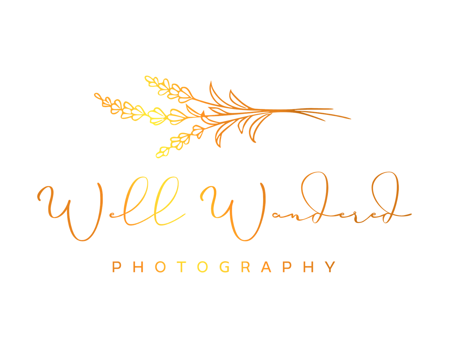 Orange and yellow watercolor logo design for Vee Visions Photography with decorative floral elements.