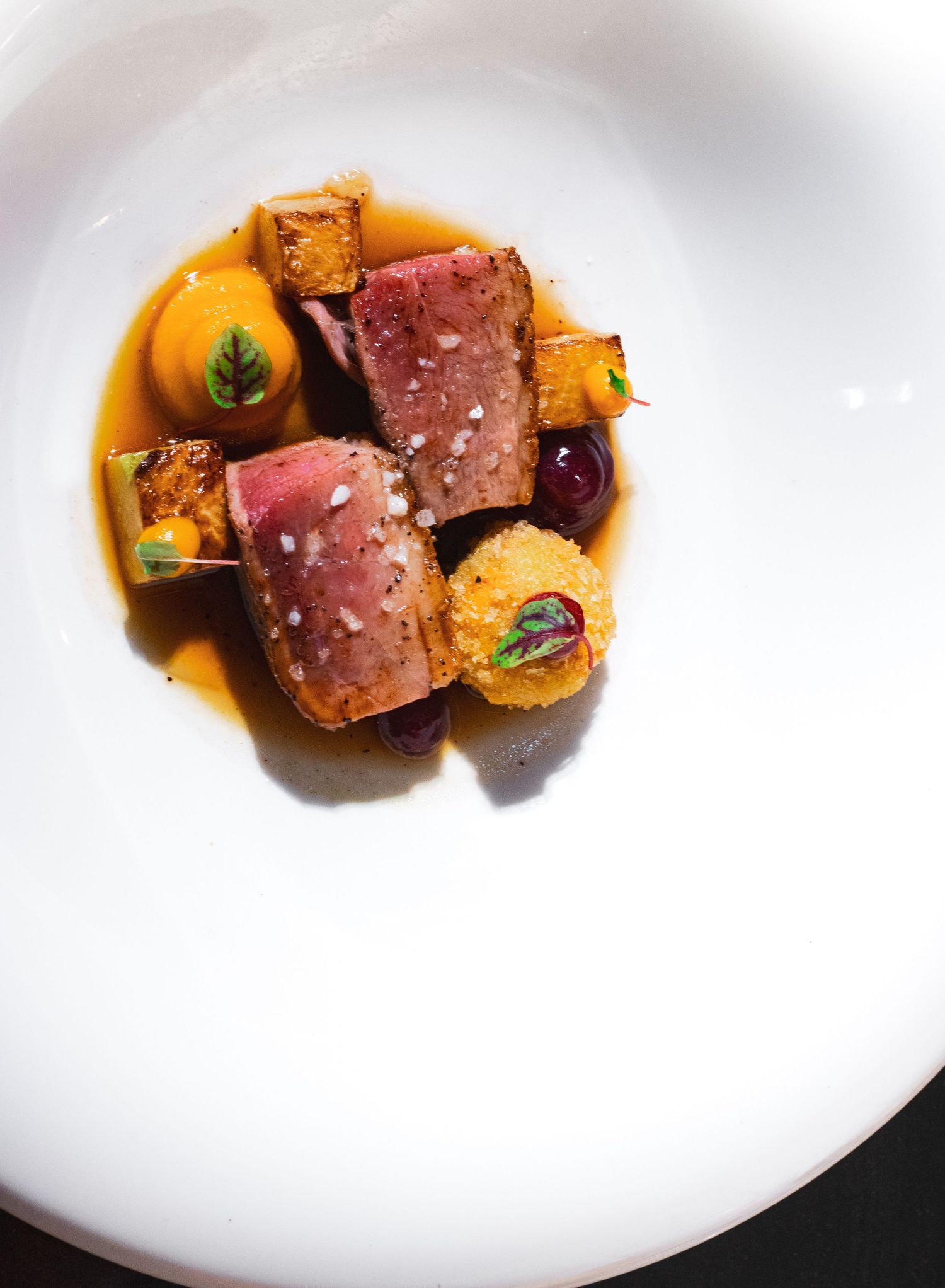 Food photography for tasting menu, clean style,