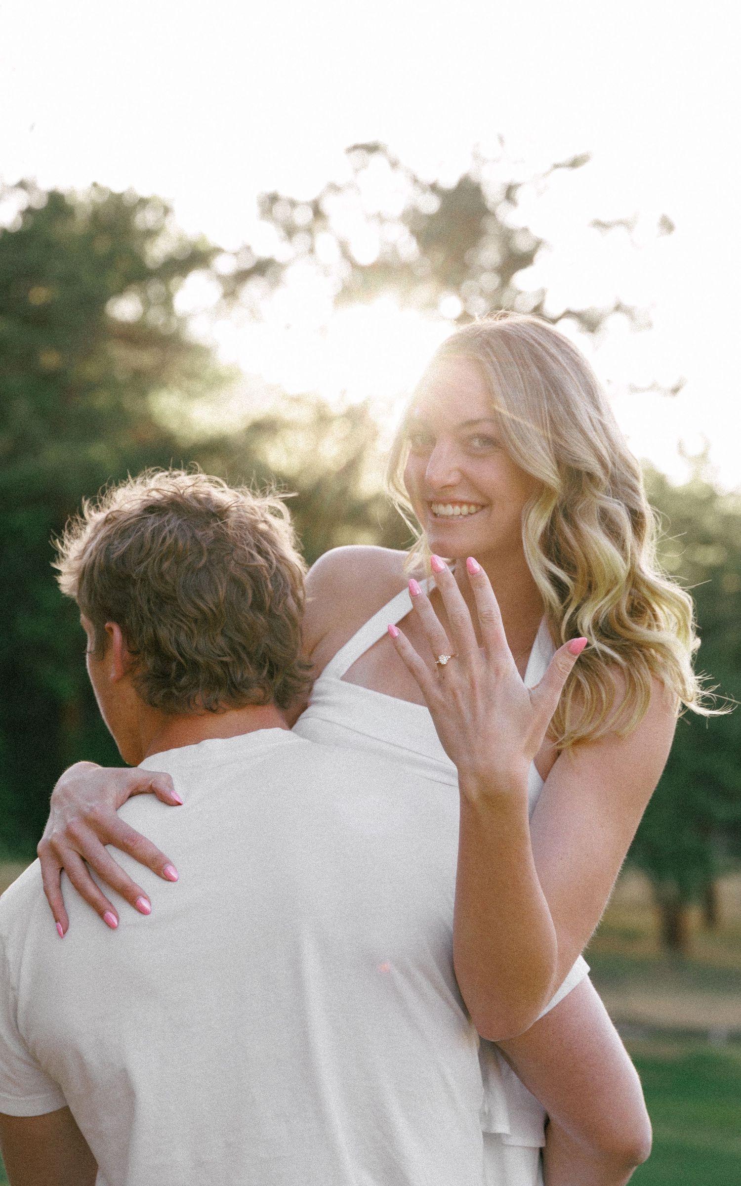 Evergreen Colorado engagement, over the shoulder ring shot