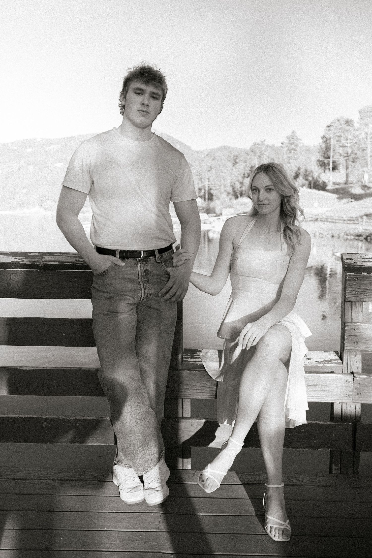 Candid Engagement Moment on Evergreen Lake Dock