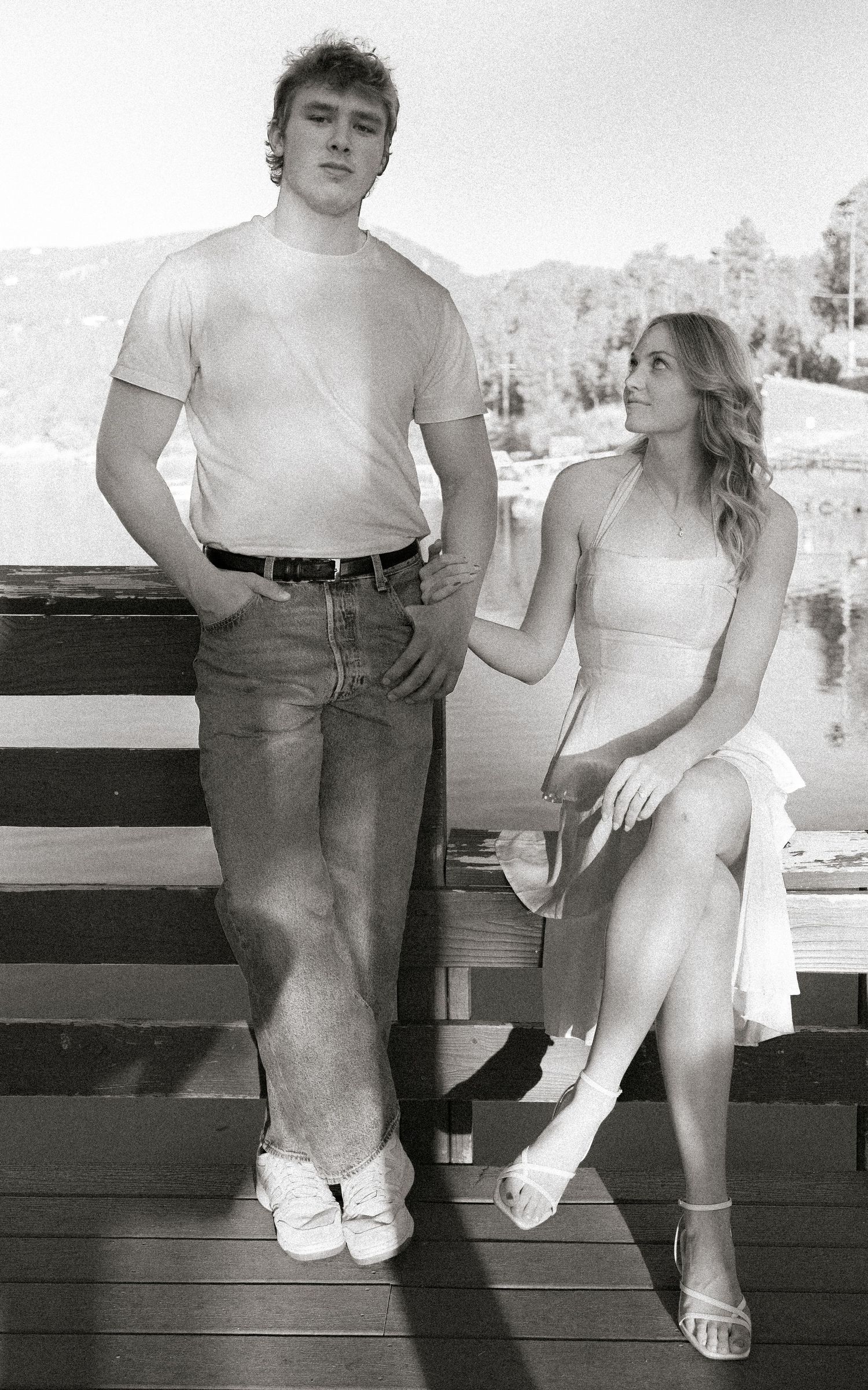 Lakeside Engagement Photos on a Dock in Evergreen, Colorado