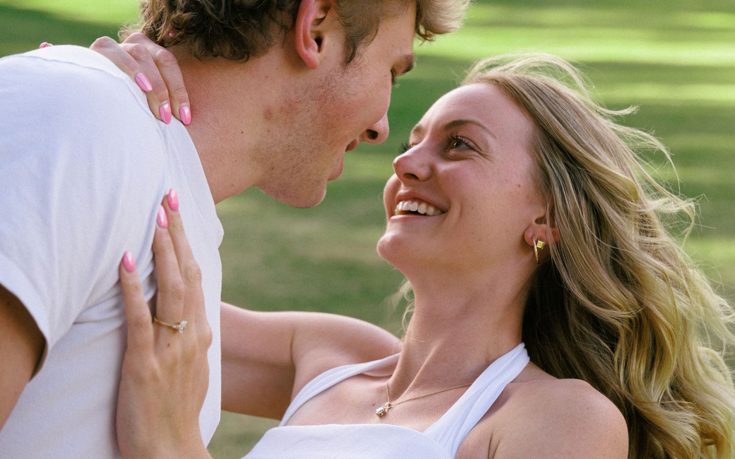 Engagement Ring and Laughter Close-Up at Evergreen Lake House