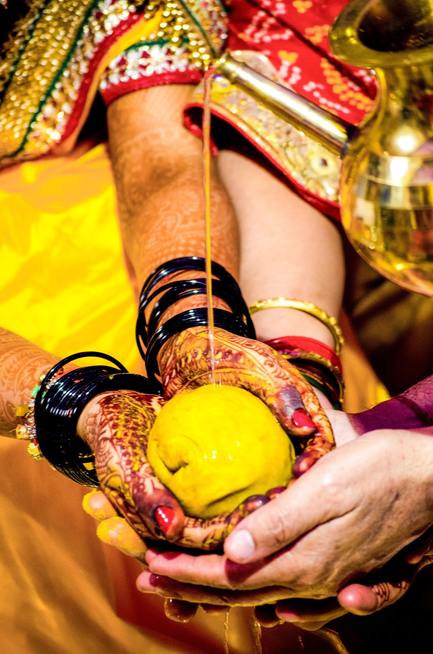 Traditional Indian wedding ritual involving coconuts and ceremonial offerings.
