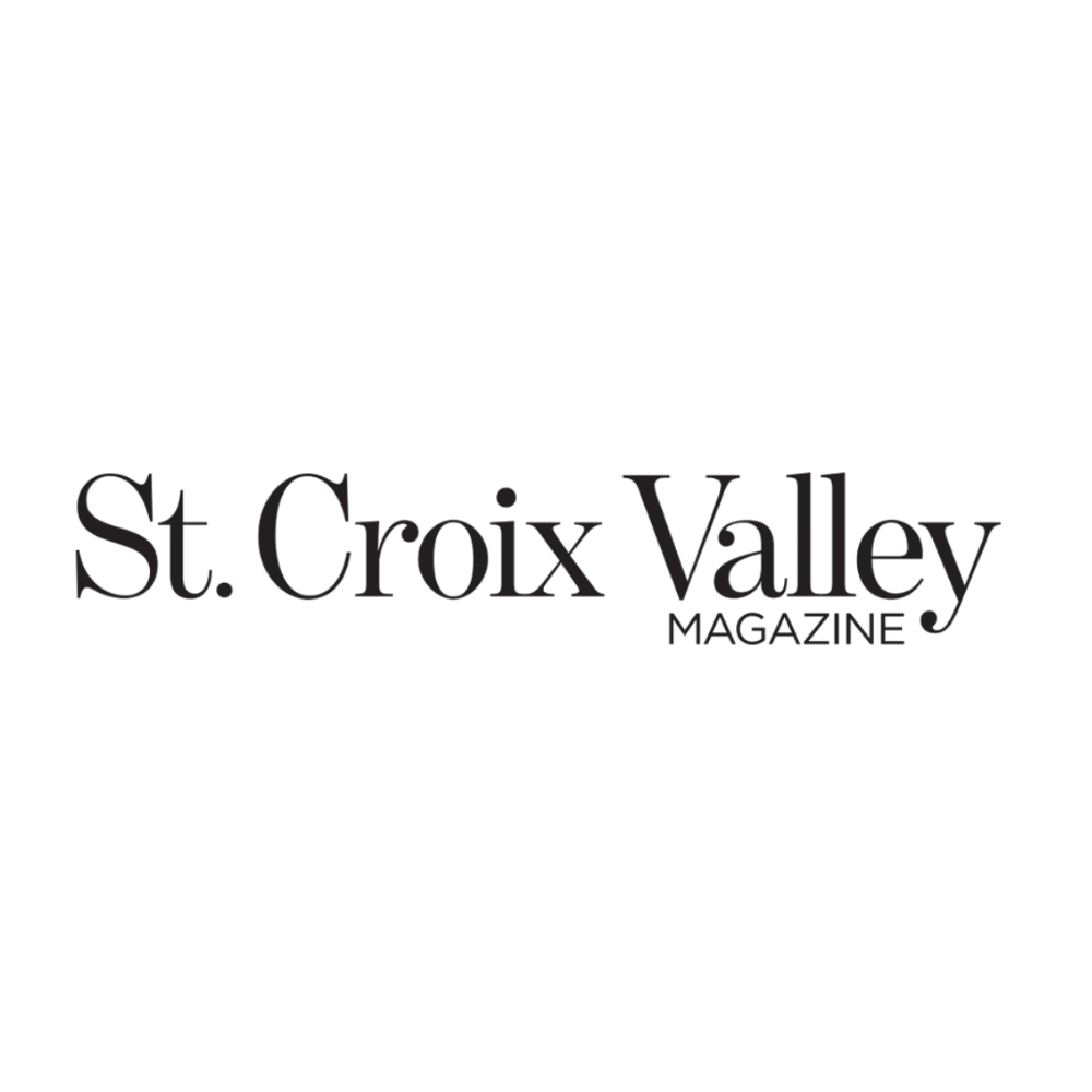 Black and white logo design for St. Croix Valley Magazine displayed on dark background.