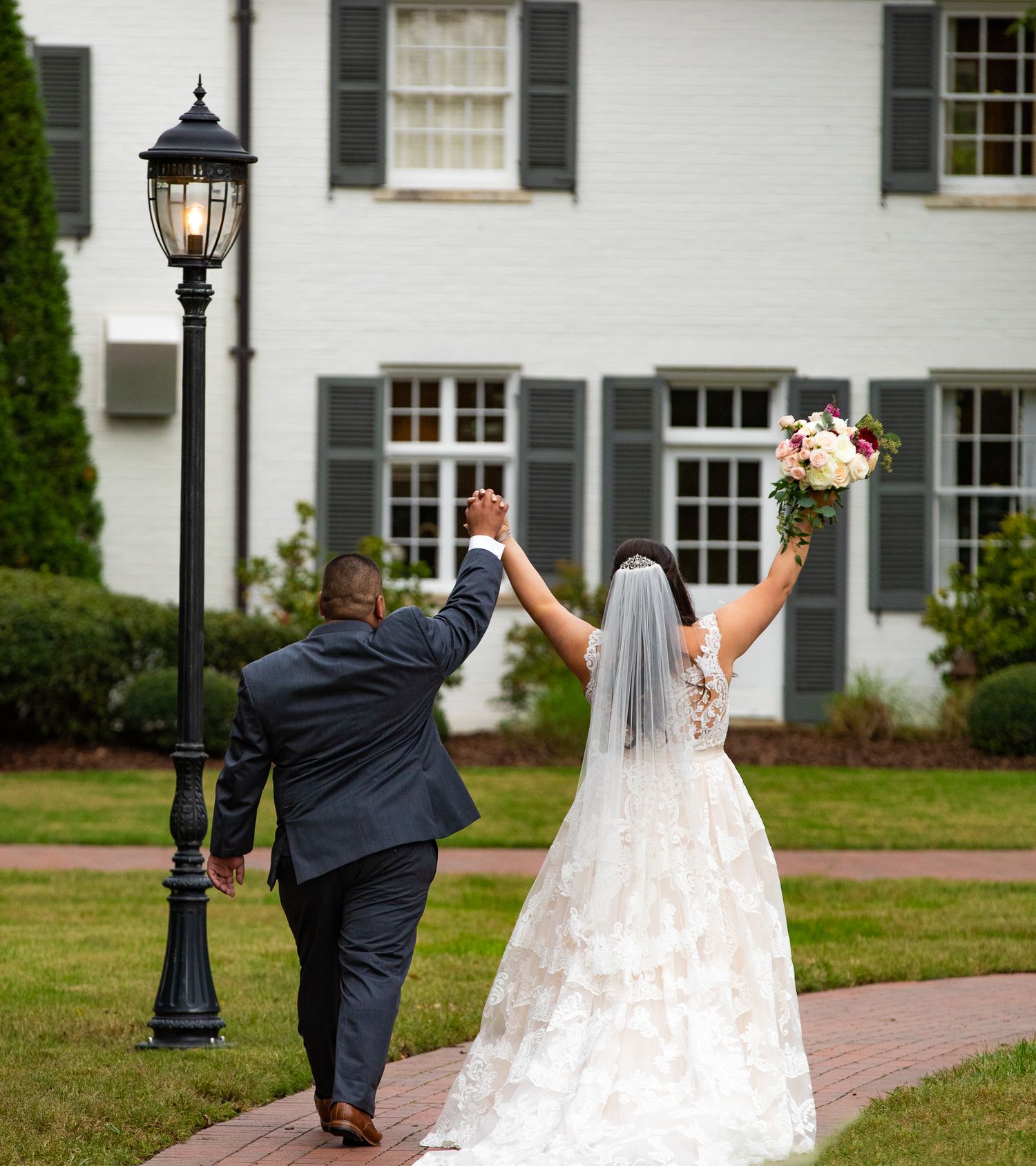 wedding couple celebrates