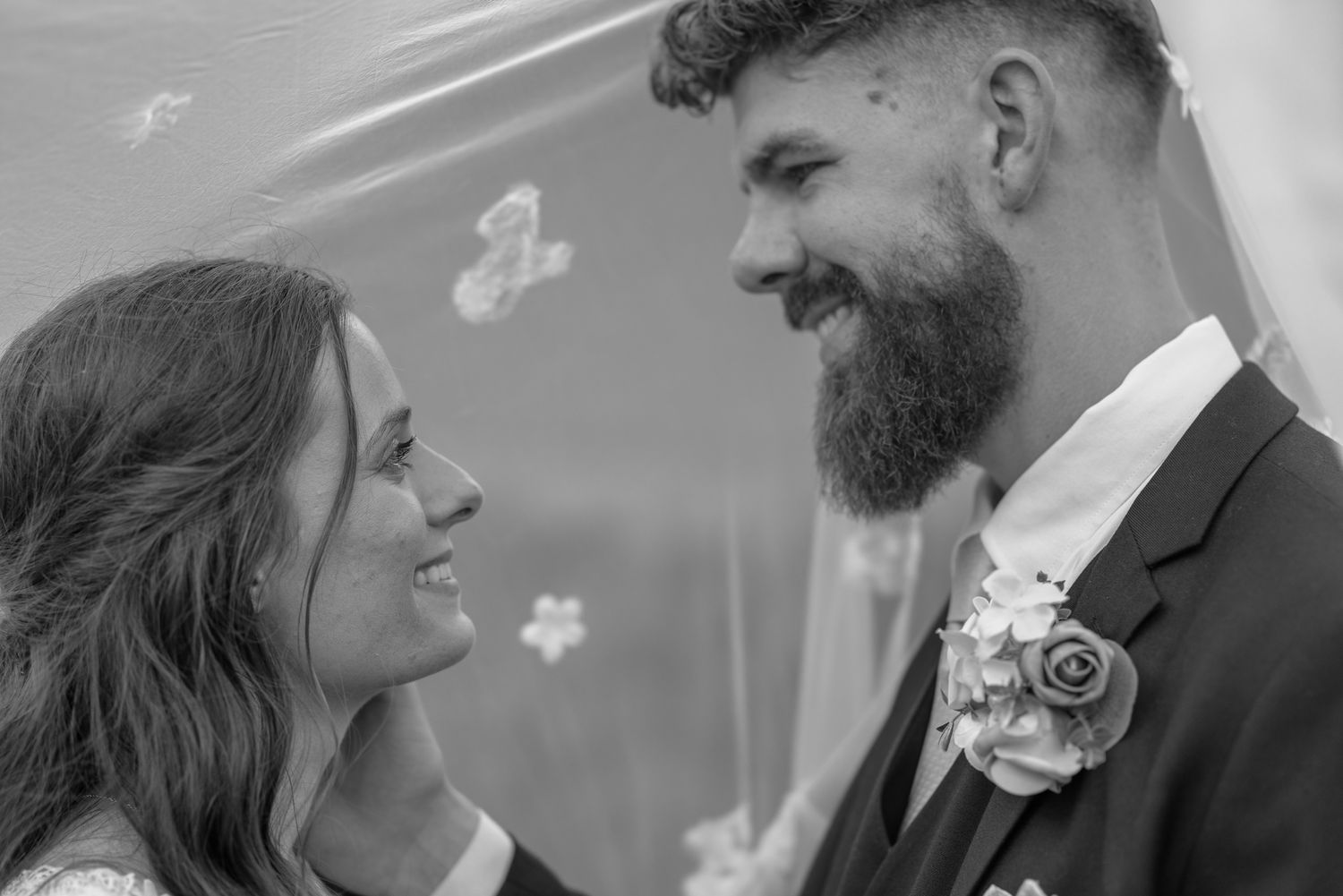 Wedding couple with veil