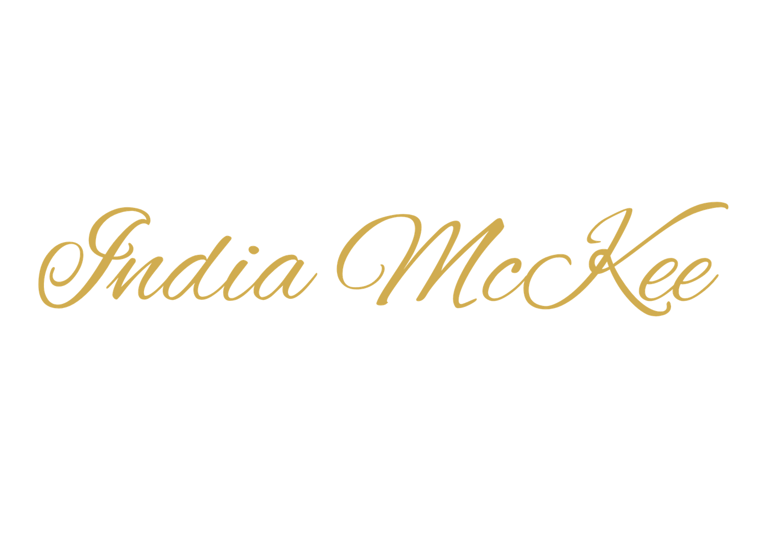 India McKee elegant gold cursive logo on white background, representing a luxury personal brand.