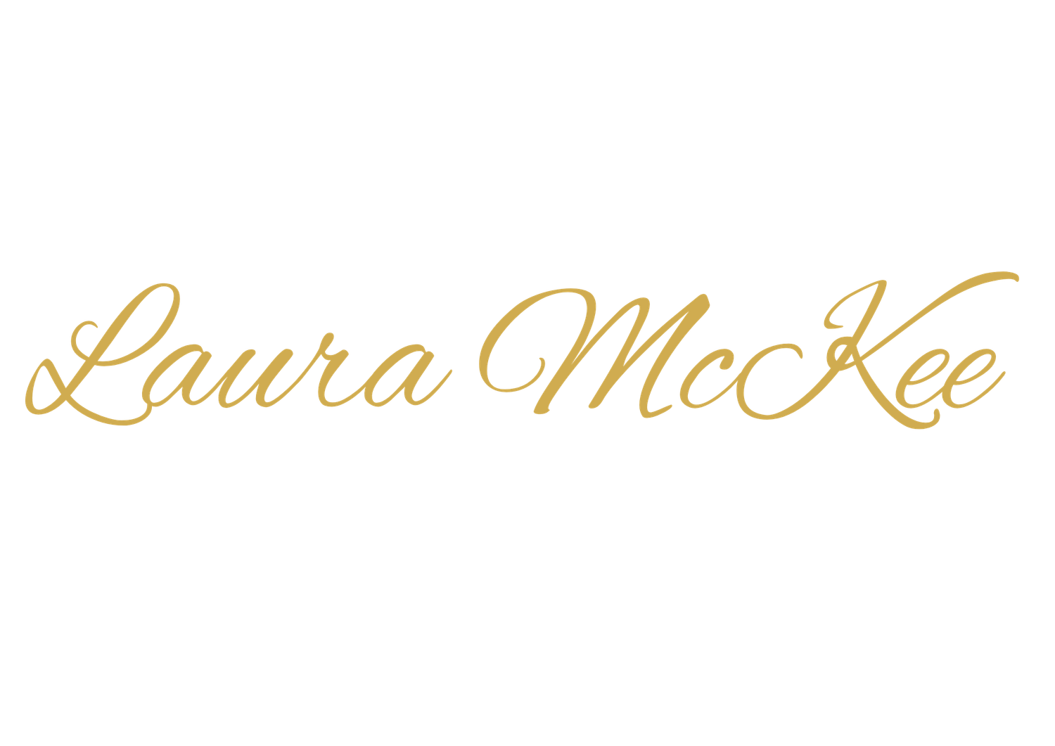 Laura McKee elegant gold cursive script logo on white background.