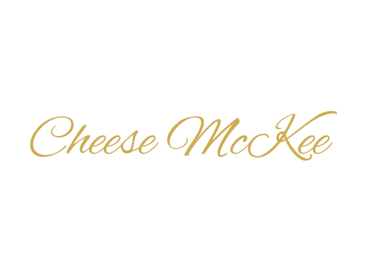 Cheese McKee elegant gold script logo on white background.