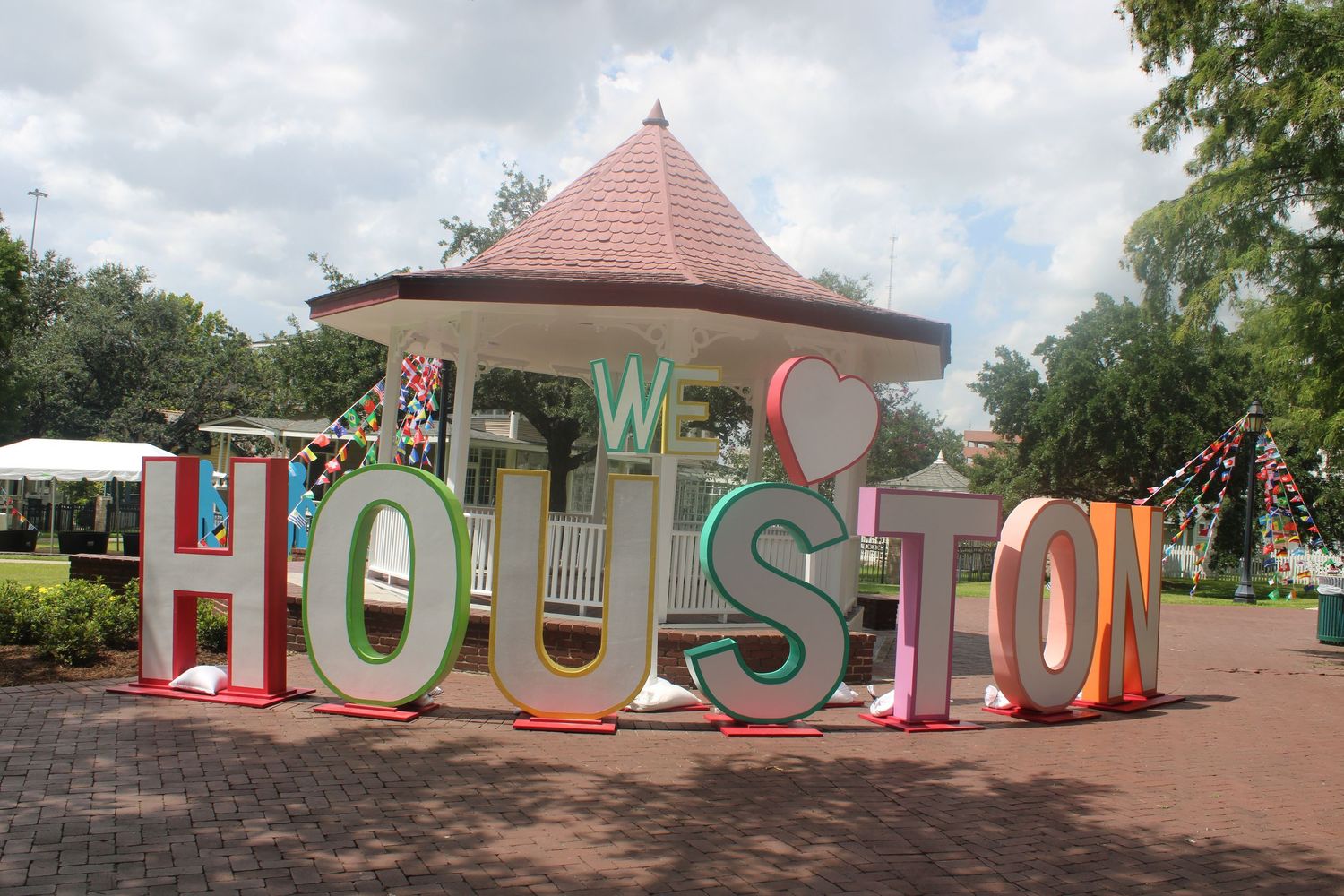 Colorful Houston landmark sign at a local park in Houston, Texas.