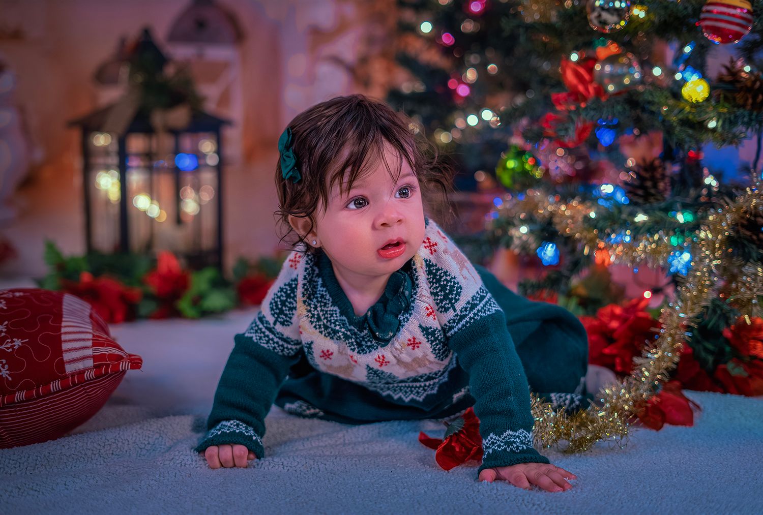 bebe, navidad, estilo, faros, árbol navidad