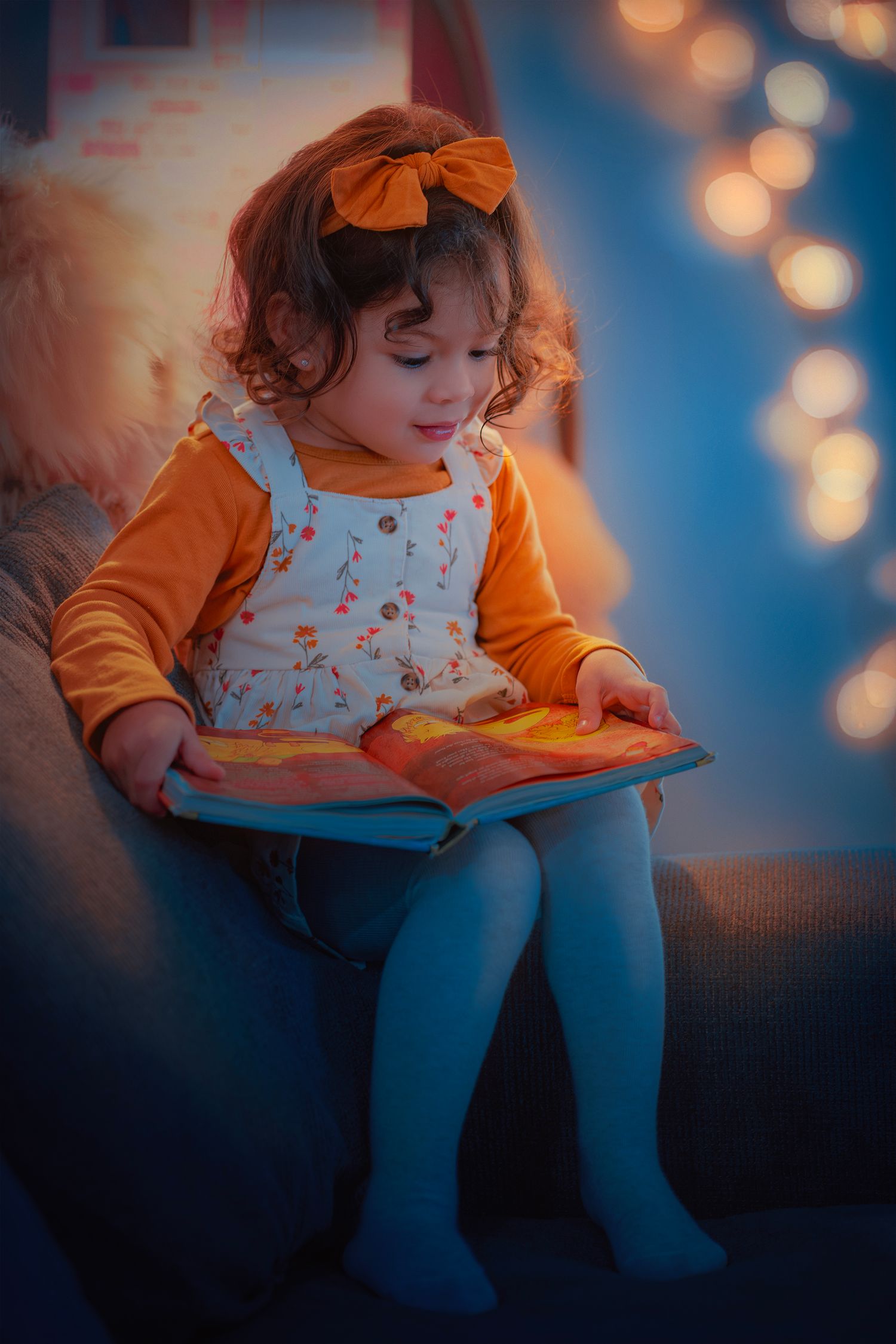 retrato, libro, luz, dos colores