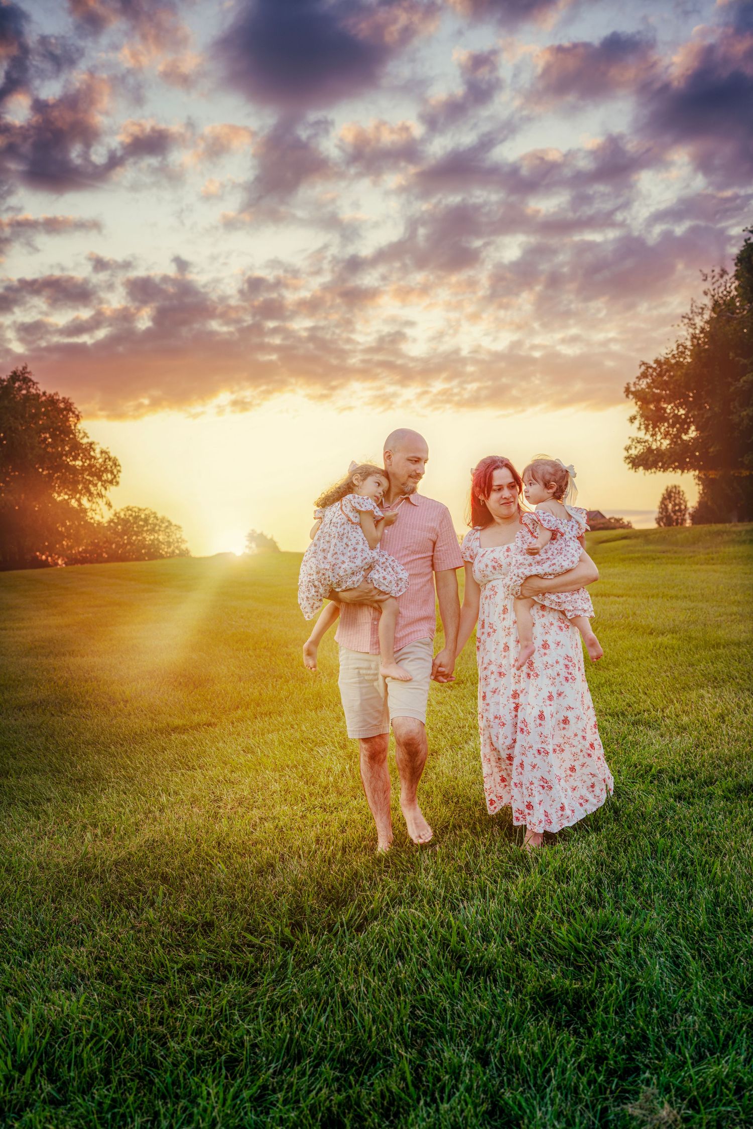 atardecer, familia