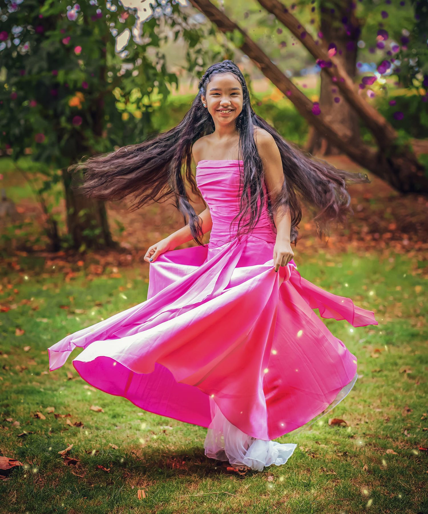 campo, aire libre, vestido, vueltas