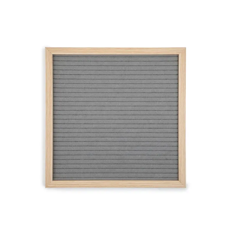 Square gray felt letter board with wooden oak frame, blank and ready for custom messages.