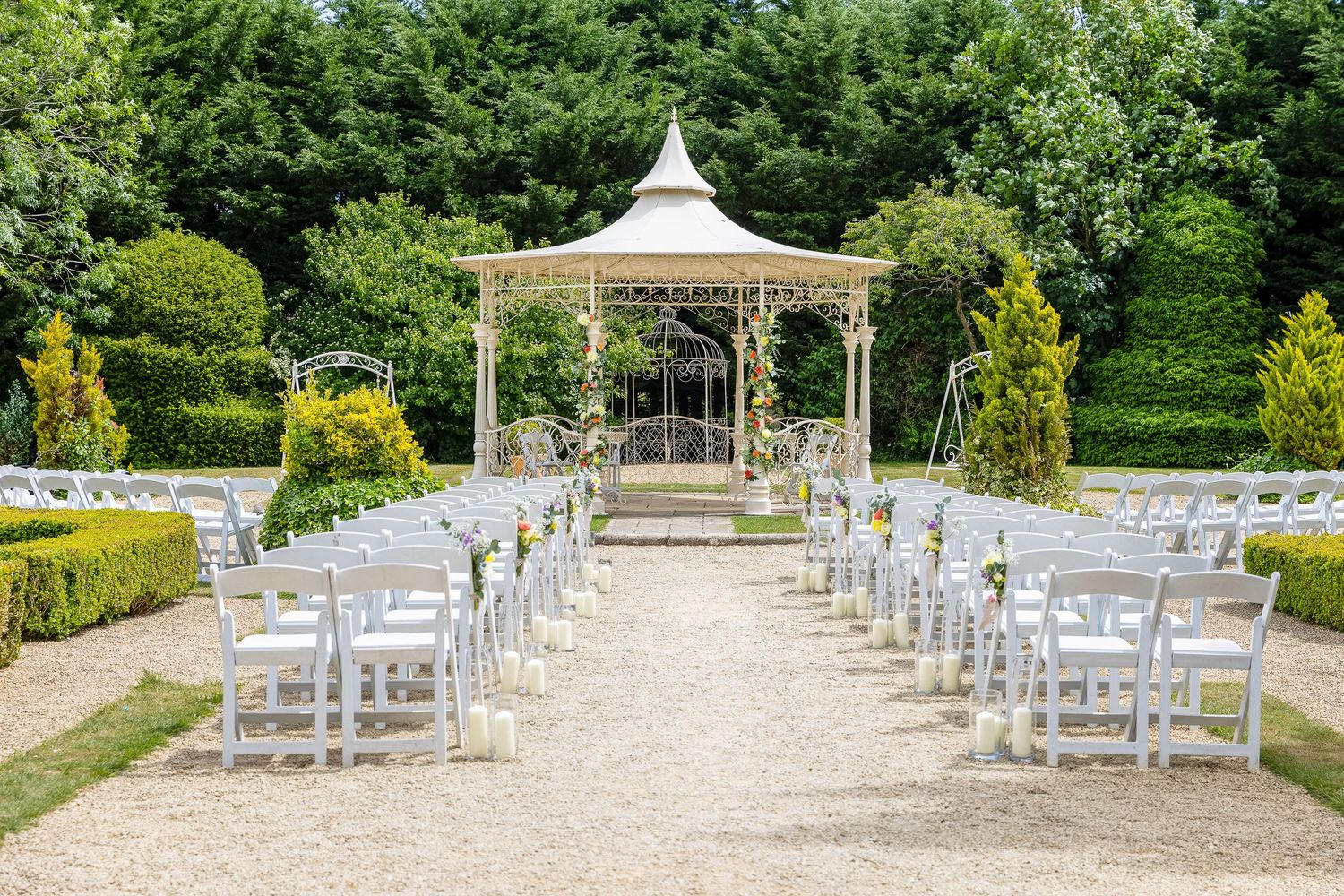 Stunning wedding venue wide shot, showcasing atmosphere, location, and event styling.