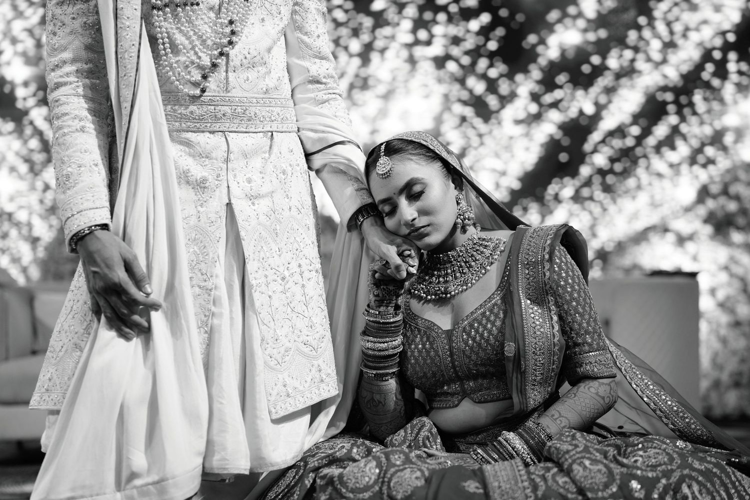 Intimate black and white wedding moments captured in artistic style.