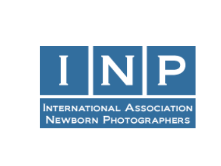 International Association of Newborn Photographers logo featuring INP acronym in blue squares.