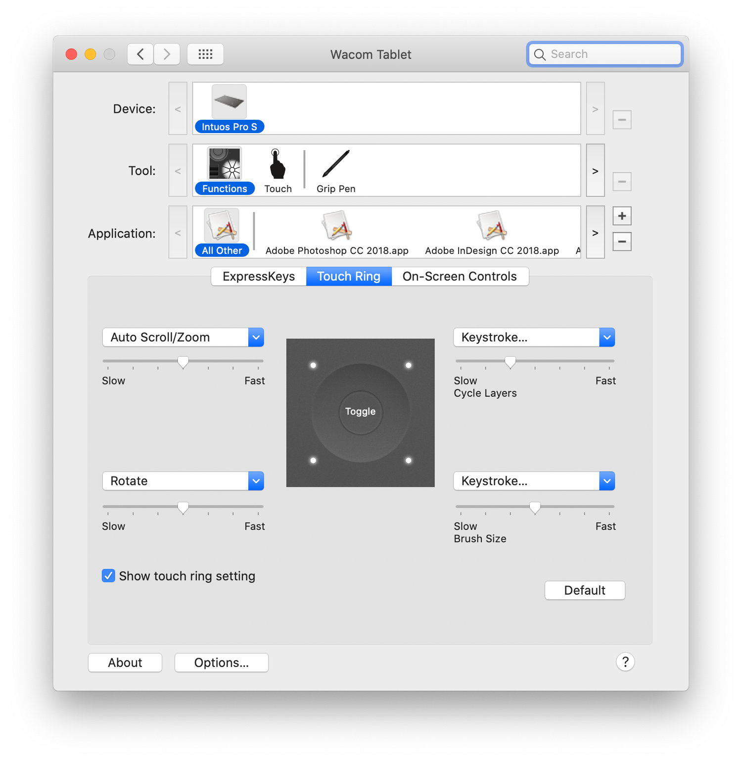 Three dialog windows showing Wacom tablet settings and configuration options on a computer screen.