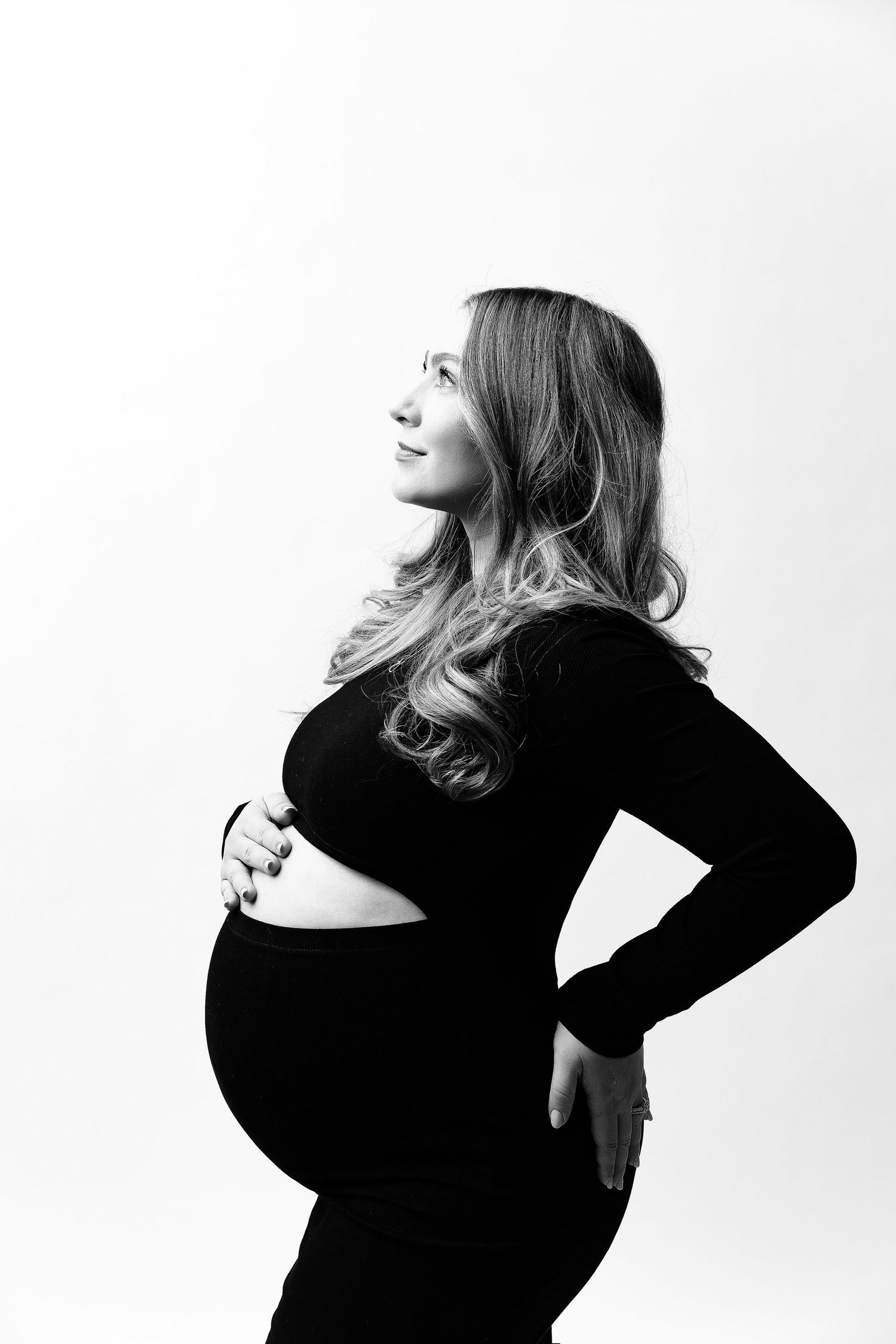 Black and White studio Maternity with black dress