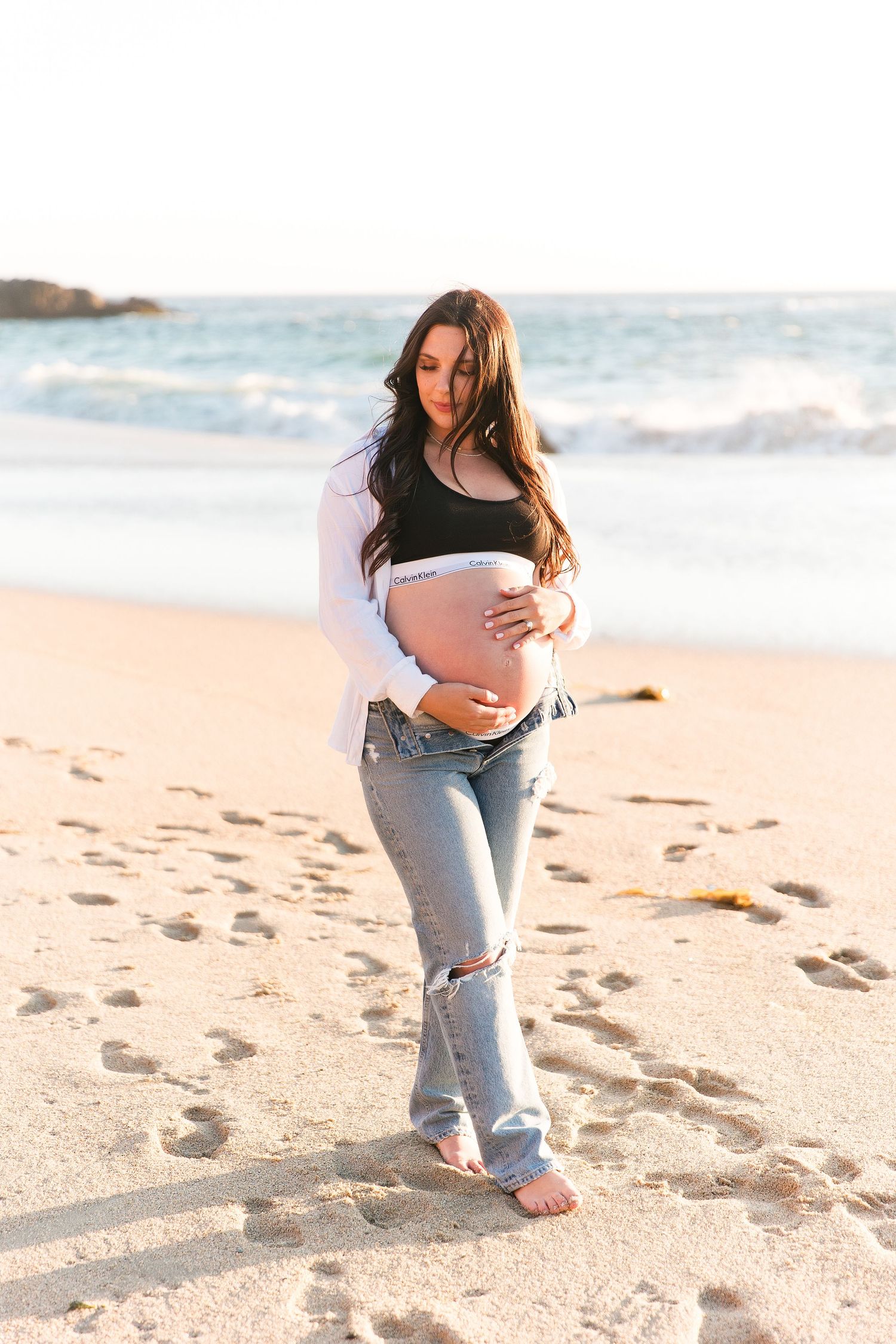 Outdoor maternity photography Big Sur Calvin Klein bra beach
