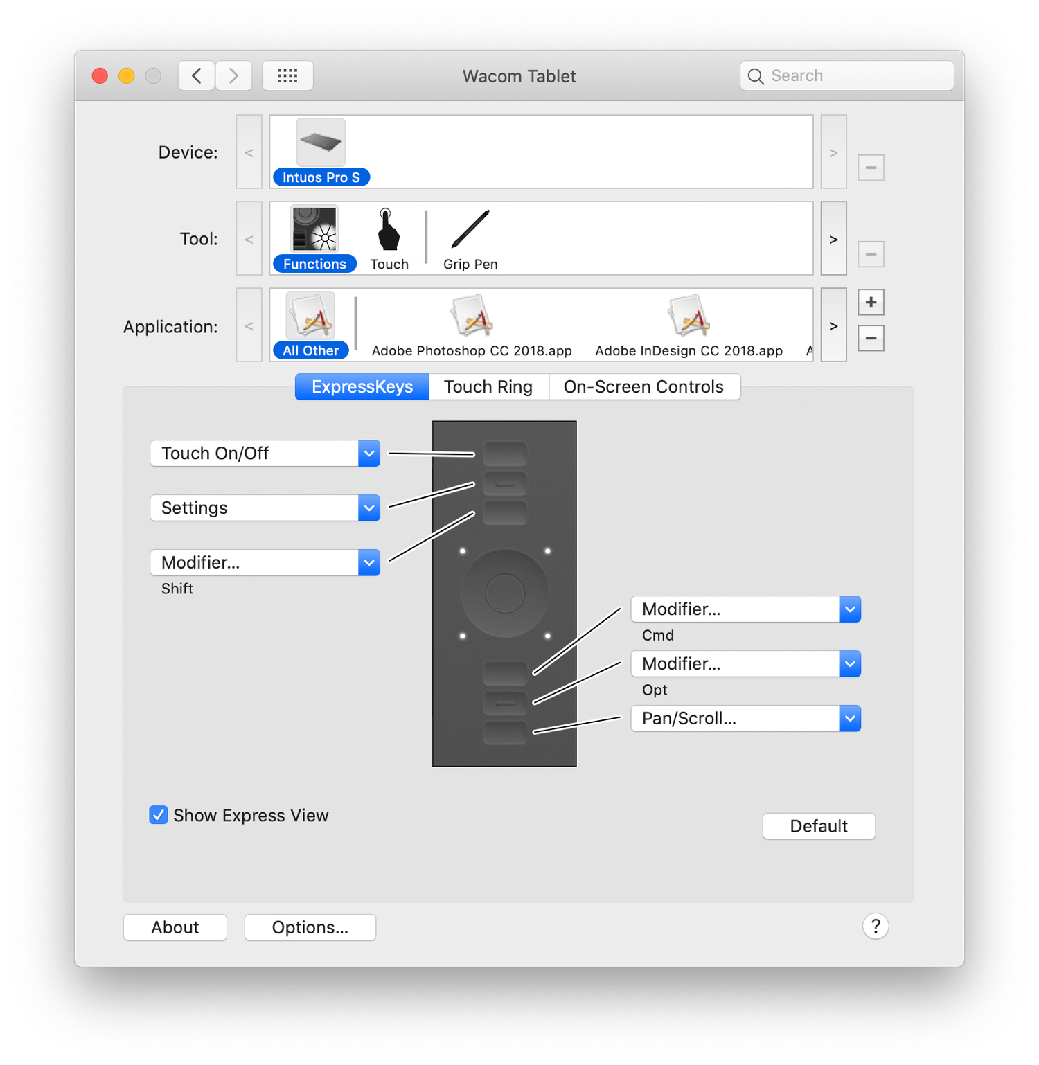 Three macOS system preference windows showing device and tablet settings menus with various configuration options.