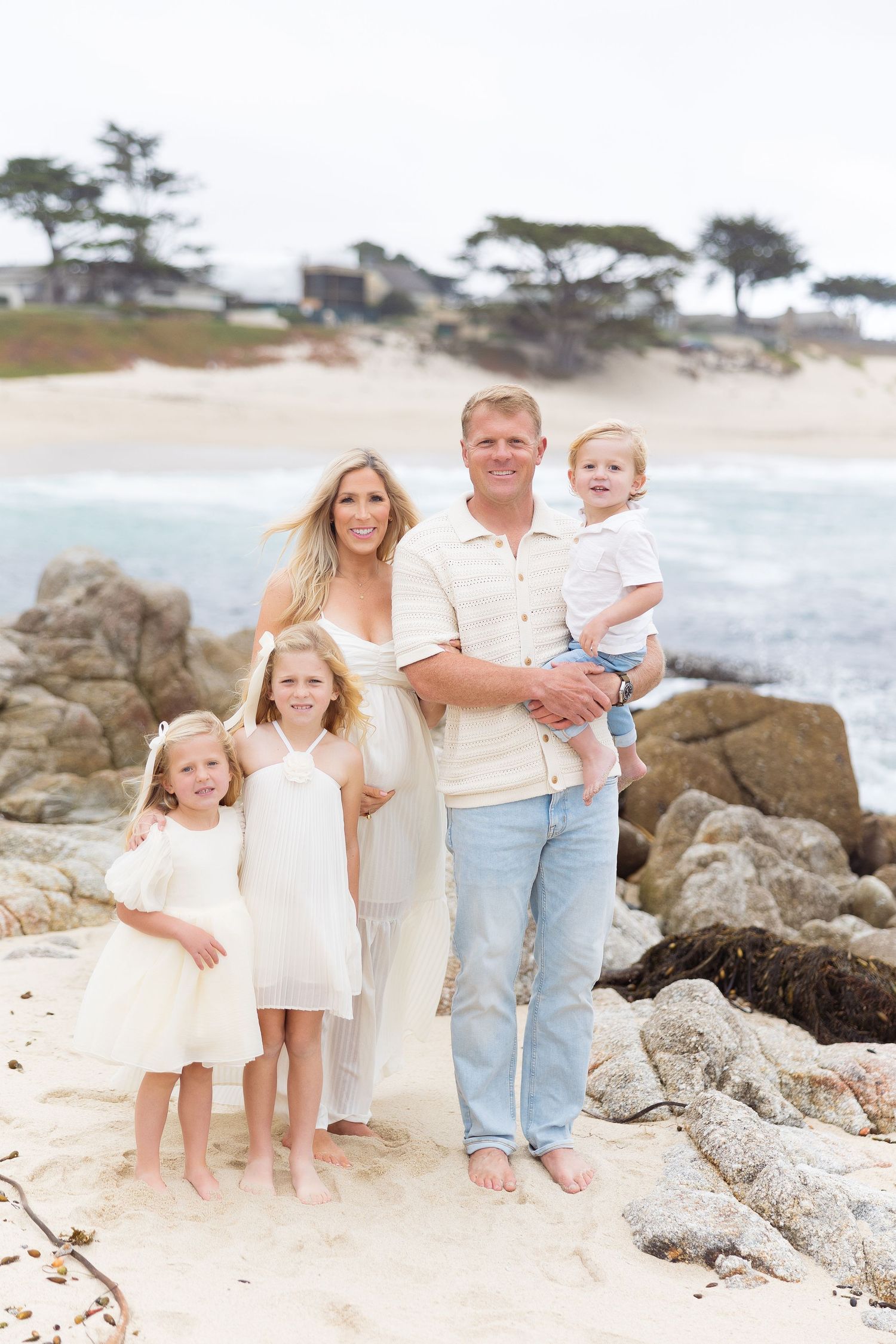 Family of 5 maternity photography Carmel River Beach, neutral clothing