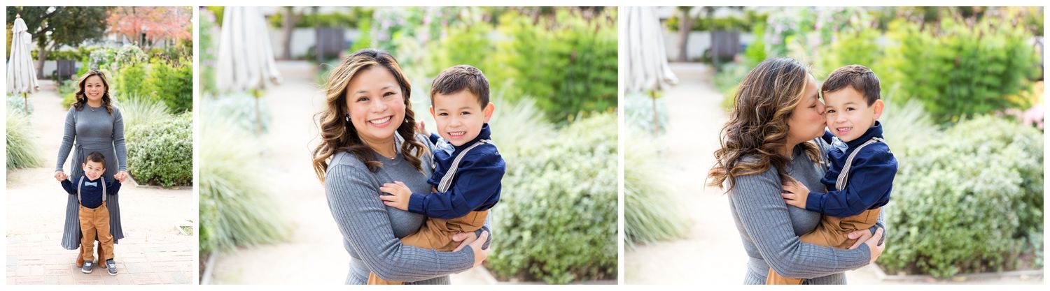 A romantic outdoor photo session in a lush garden setting with natural light and greenery.