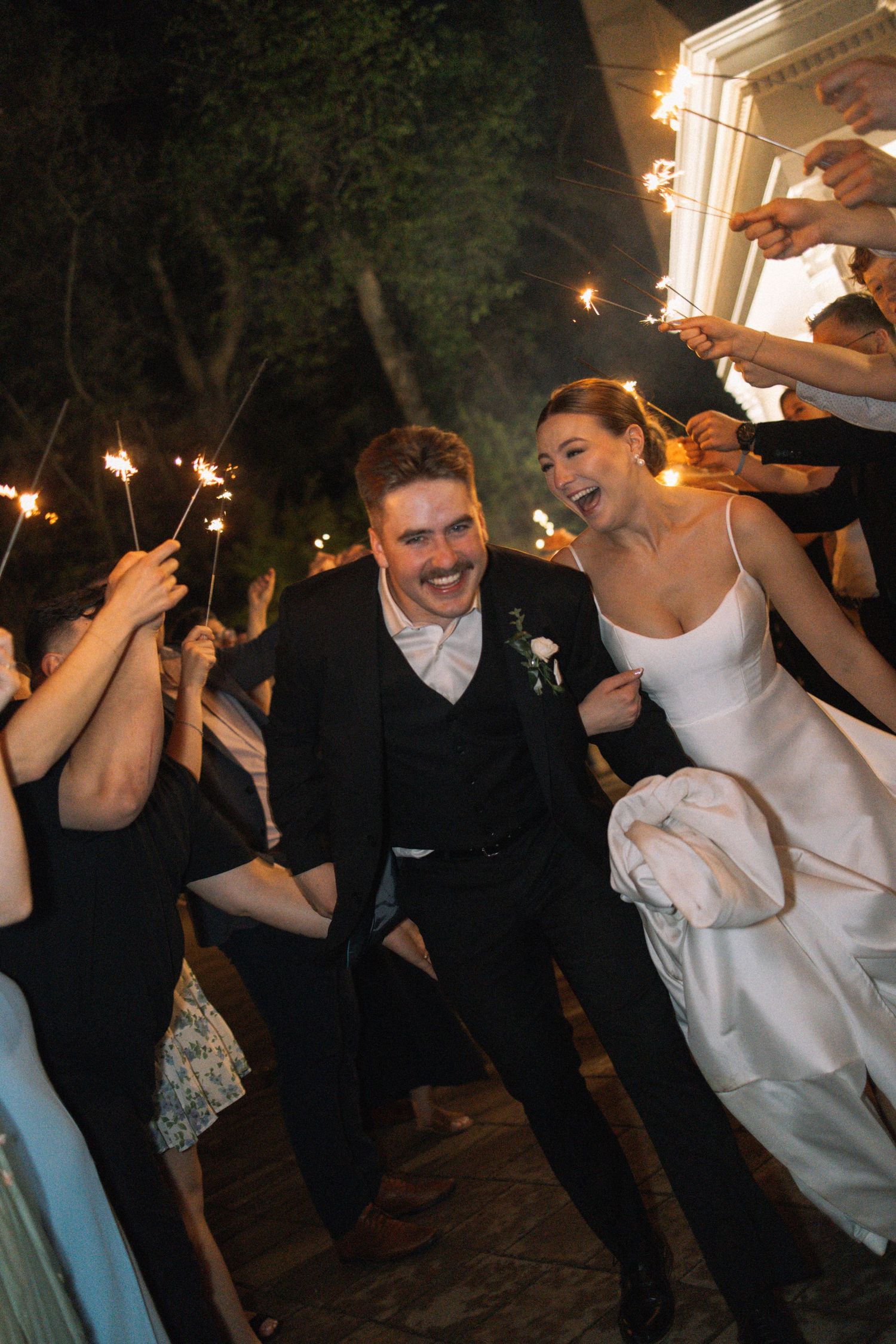 bride and groom sparkler exit