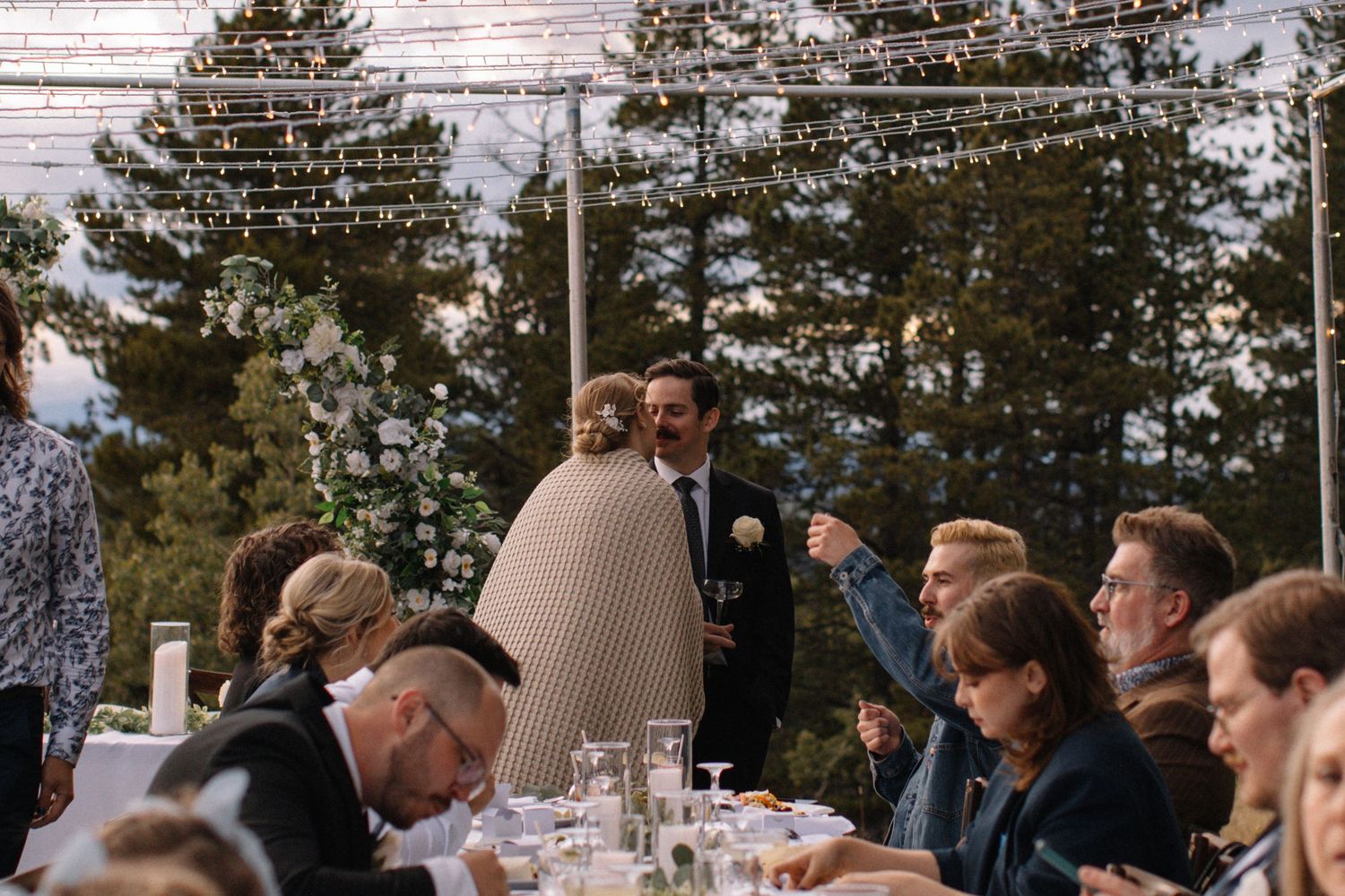 Bride and groom kissing
