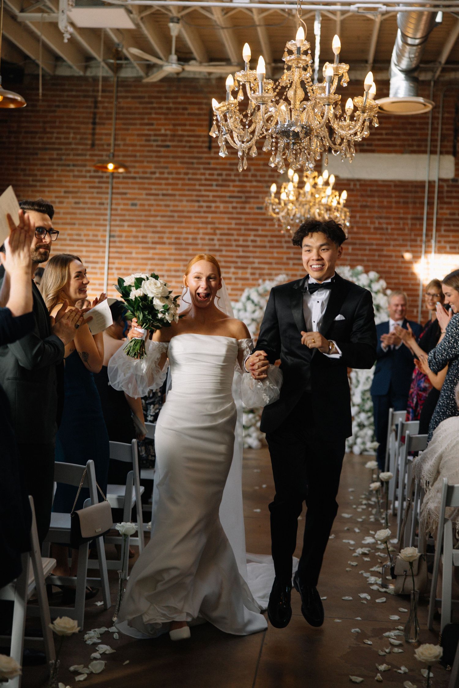 bride and groom walking down aisle