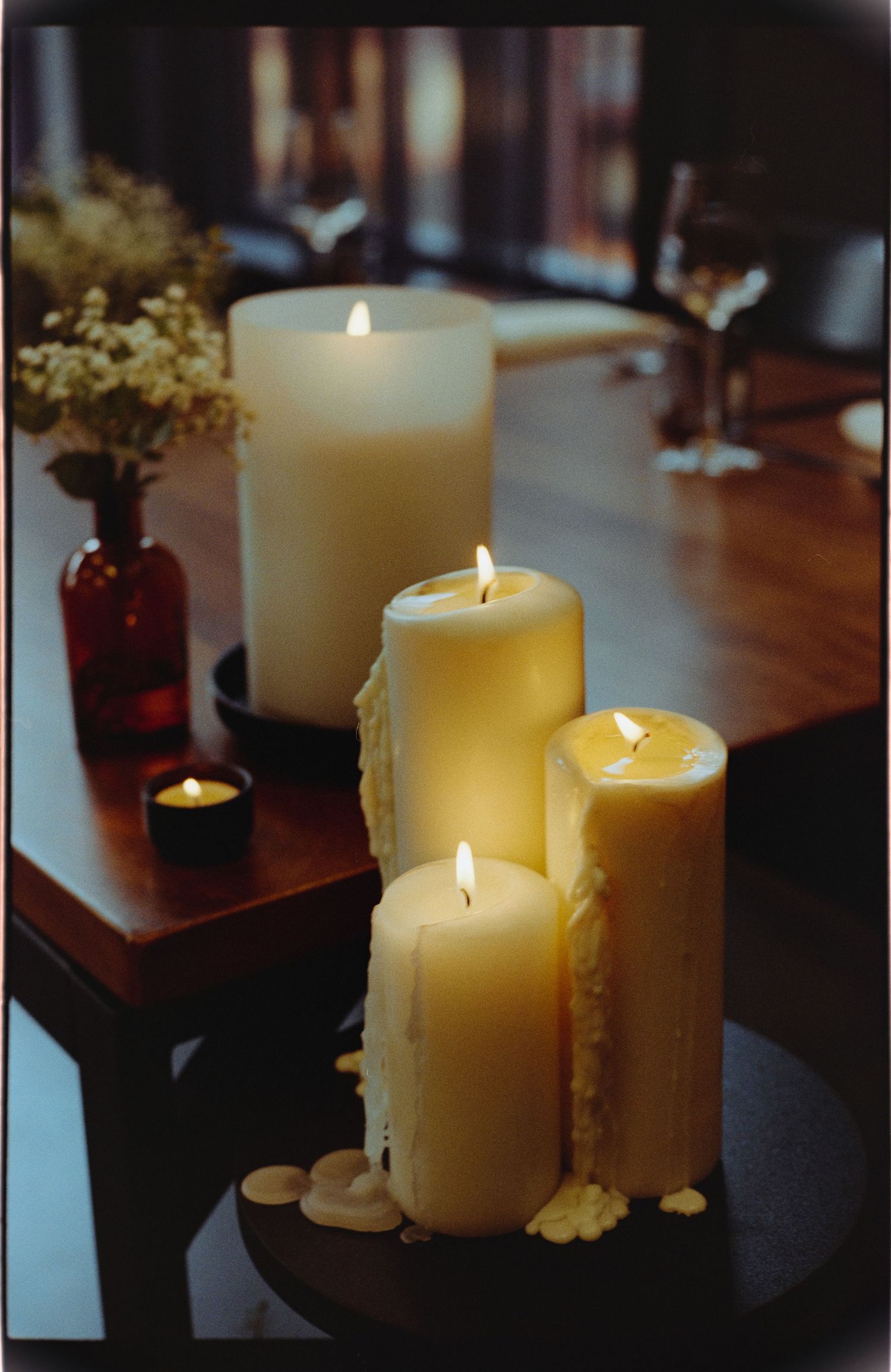 film photo of wedding decoration candles