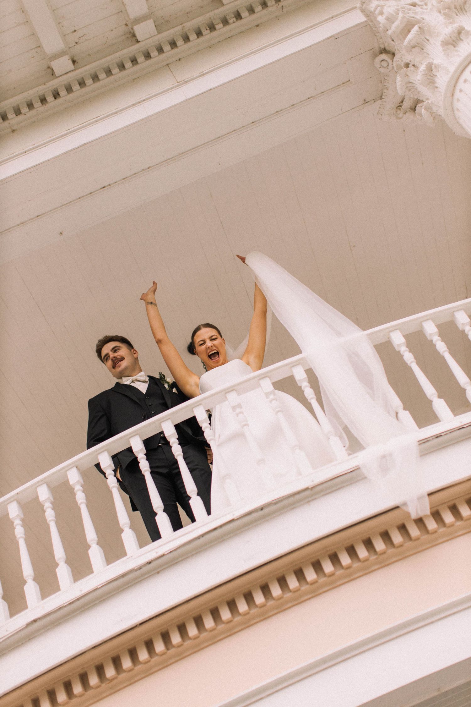 bride and groom celebrating
