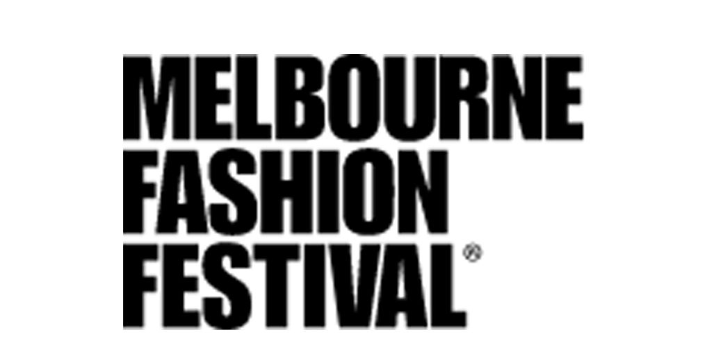 Black and white text design featuring repeated 'Melbourne Fashion Festival' text arranged in a bold pattern.
