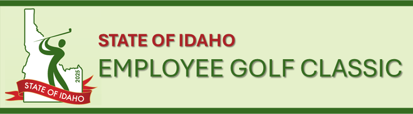 A green and red logo for the State of Idaho Employee Golf Classic featuring a golfer silhouette.