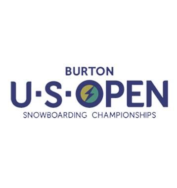 Burton U.S. Open Snowboarding Championships official logo with bold blue text and a lightning bolt emblem.